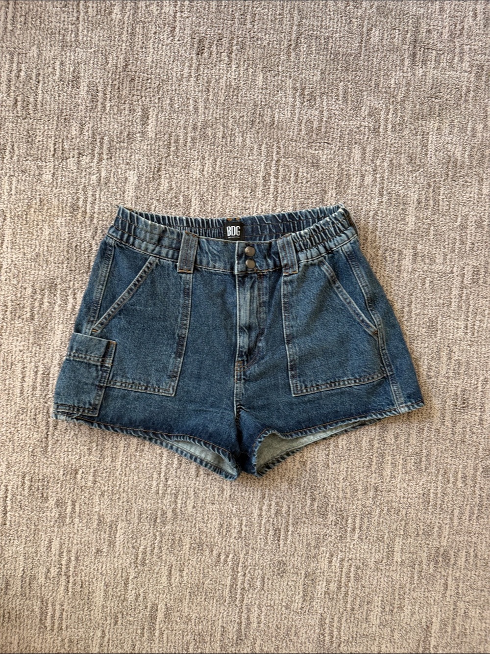 BDG Dark Blue High-Rise Denim Utility Shorts